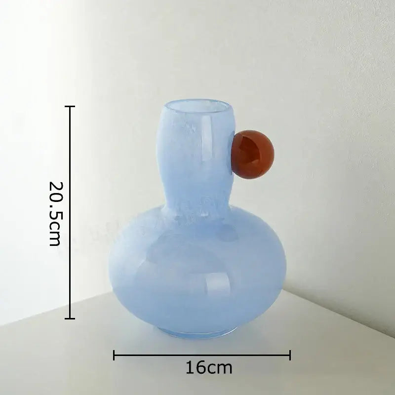 Pastel blue and lavender colorful ball glass vase with amber handle for decorbites living room decor