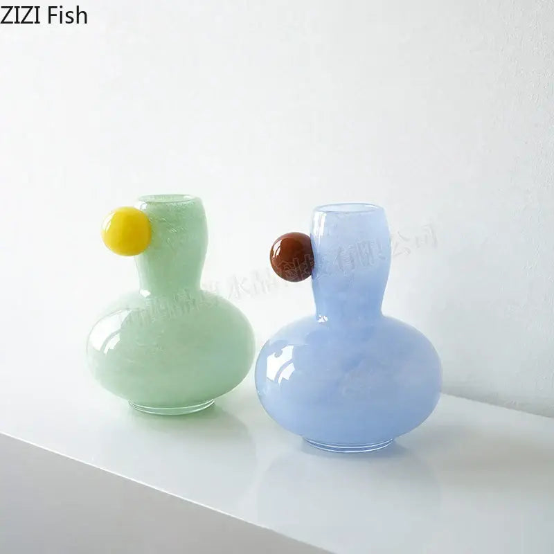Pastel green and blue ball glass vase with colorful spherical accents for decorbites colorful ball living room decor