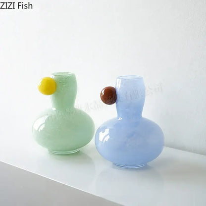 Pastel green and blue ball glass vase with colorful spherical accents for decorbites colorful ball living room decor