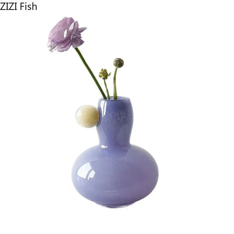 A lavender ceramic ball glass vase with glossy finish and cream accent for decorbites colorful ball living room decor