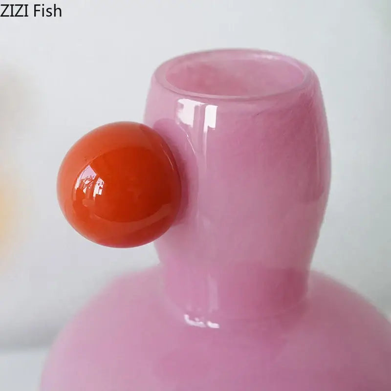Pink translucent glass ball glass vase with glossy orange sphere for decorbites colorful ball living room decor