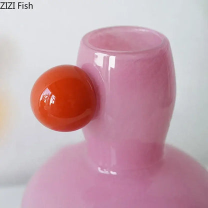 Pink translucent glass ball glass vase with glossy orange sphere for decorbites colorful ball living room decor