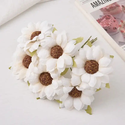 Pastel decorbites daisy sunflower bouquet featuring white artificial daisies with glittery brown centers for wedding decor