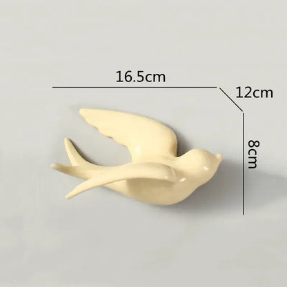 Cream-colored flying bird ceramic wall ornament 16.5cm long 12cm wide for living room decor