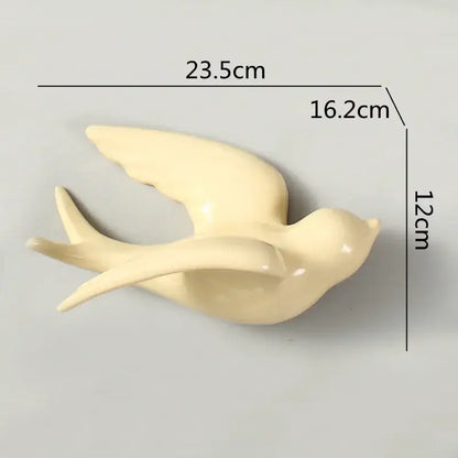 Cream-colored flying bird ceramic wall ornament 23.5cm by 16.2cm for living room decor wall ornament