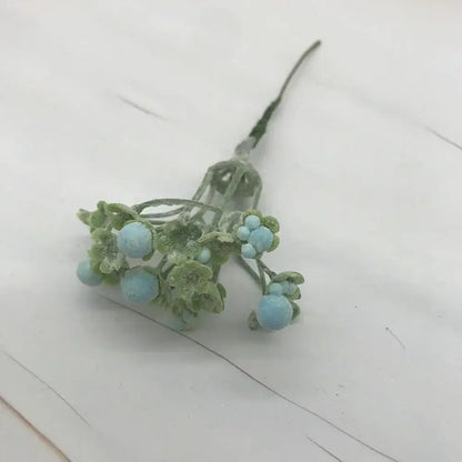 Pastel foam ball artificial flower set with light green frosted leaves and small blue berries for living room decorbites foam ball decor
