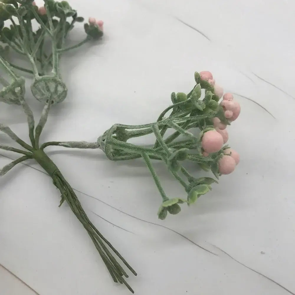 A delicate pastel foam ball artificial flower set with soft pink berries and green textured stems for living room decorbites foam ball decor