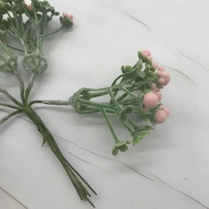A delicate pastel foam ball artificial flower set with soft pink berries and green textured stems for living room decorbites foam ball decor