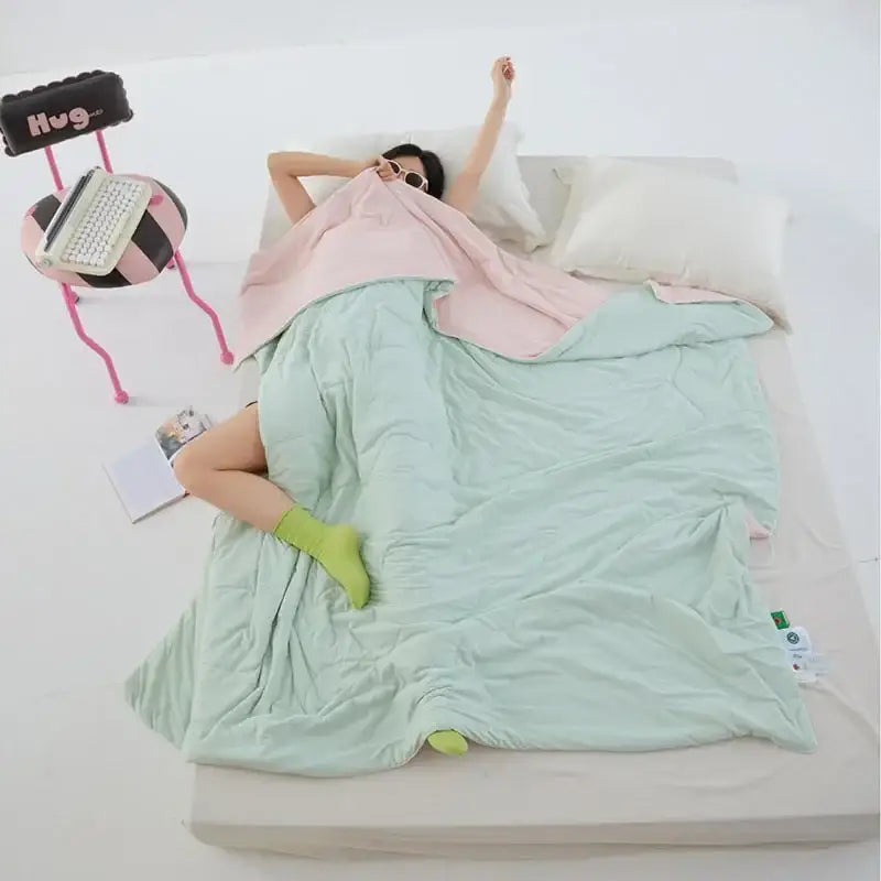 Pastel green summer cooling comforter in mint green and pink with plush texture for decorbites green summer bedding