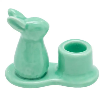 Pastel mint green bunny rabbit ceramic candle holder with integrated cup for dining room decor