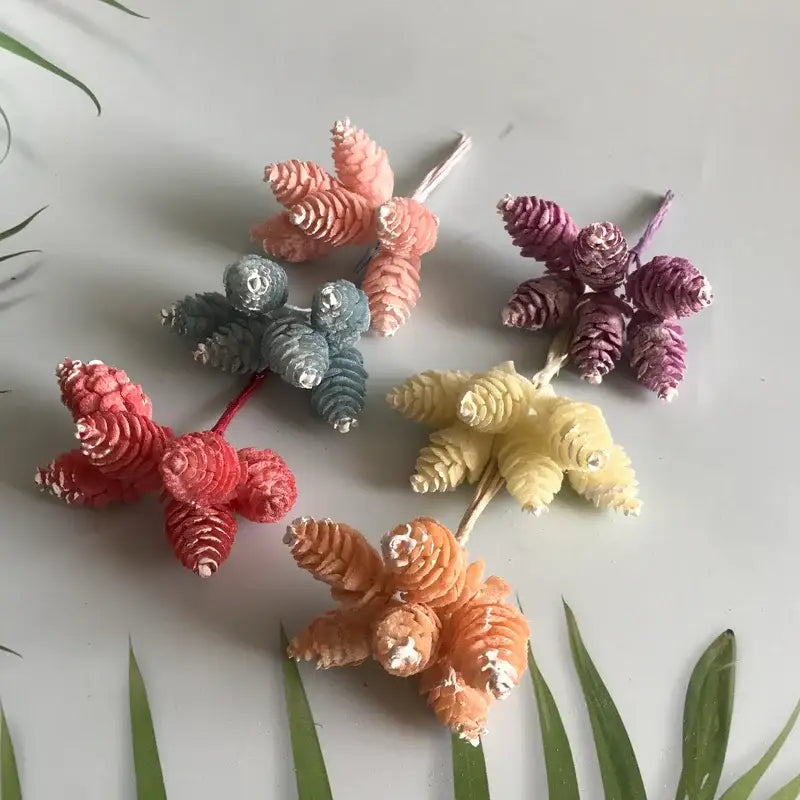 Pastel pinecone artificial flower wreath with colorful pink purple red orange and yellow clusters for living room decor