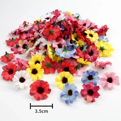 A vibrant decorbites mini daisy artificial flowers bouquet in pastel pink, lavender, red, yellow, and blue for wedding decor