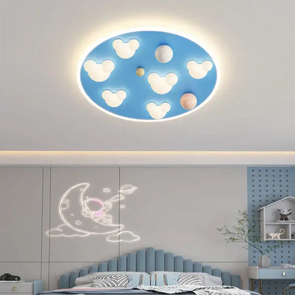 Blue oval cloud shape ceiling light with white mickey mouse heads and colorful accents for decorbites cloud shape decorbites ceiling lights