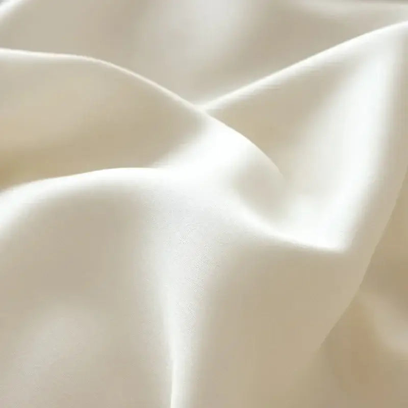 Cream-colored satin fabric with smooth glossy folds in pastel pink cartoon embroidery cotton bedding set decorbites