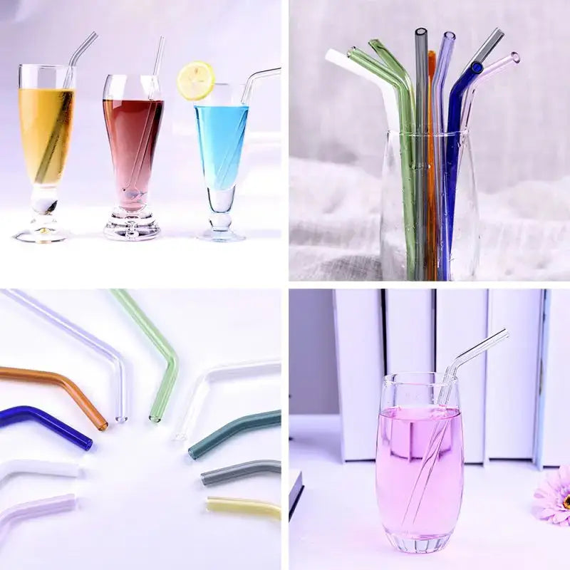 Pastel ridged decorbites glass straws set featuring colorful bendable eco friendly glass straws for kitchen use
