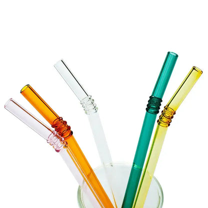 A glass straws set featuring pastel ridged decorbites glass straws with colorful twisted bands for eco friendly use