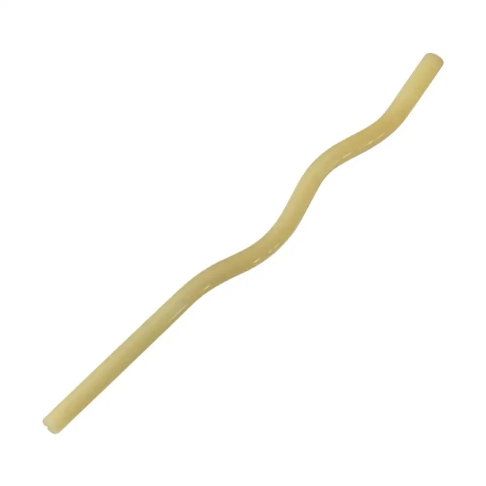 A translucent beige wavy silicone tube from a pastel ridged decorbites glass straws set for eco friendly kitchen use