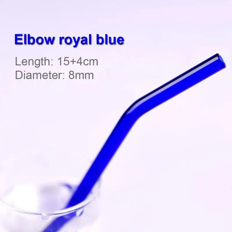 Royal blue glass straw with elbow bend from decorbites glass straws set pastel ridged eco friendly drinking tubes