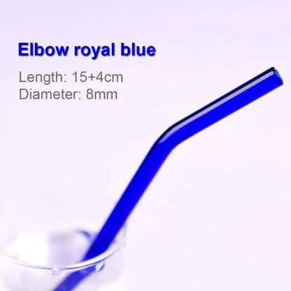 Royal blue glass straw with elbow bend from decorbites glass straws set pastel ridged eco friendly drinking tubes