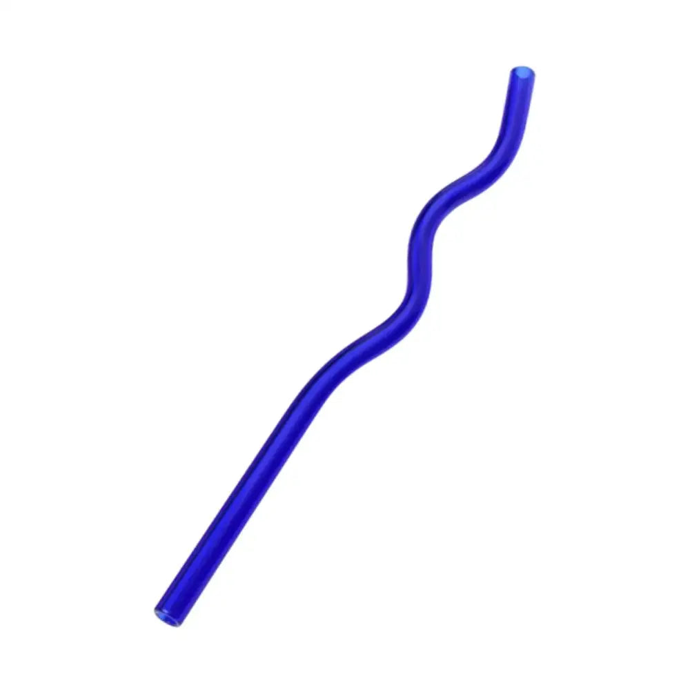 A vibrant cobalt blue translucent plastic straw with a smooth wavy design from decorbites glass straws set