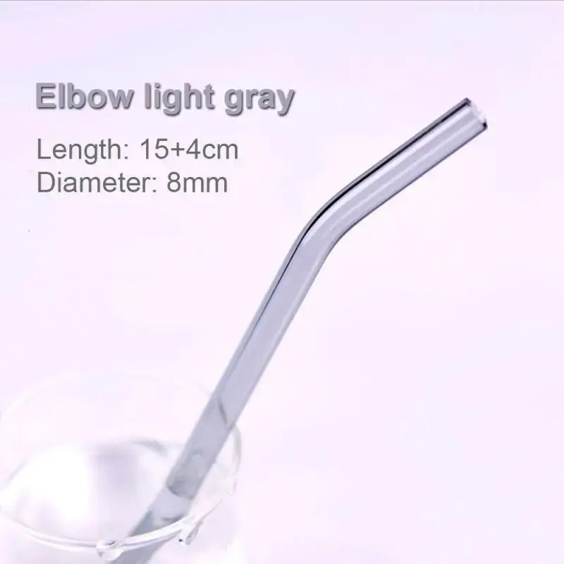 Light gray elbow-shaped glass straw 15+4cm long 8mm diameter from decorbites glass straws set kitchen eco friendly tubes