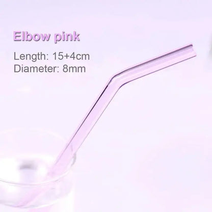 Elbow pink pastel ridged decorbites glass straw 15+4cm length 8mm diameter eco friendly glass straws set