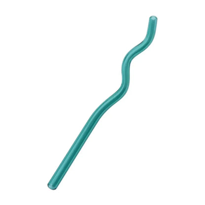 Teal translucent glass straw with wavy design from pastel ridged glass straws set by decorbites glass straws eco friendly