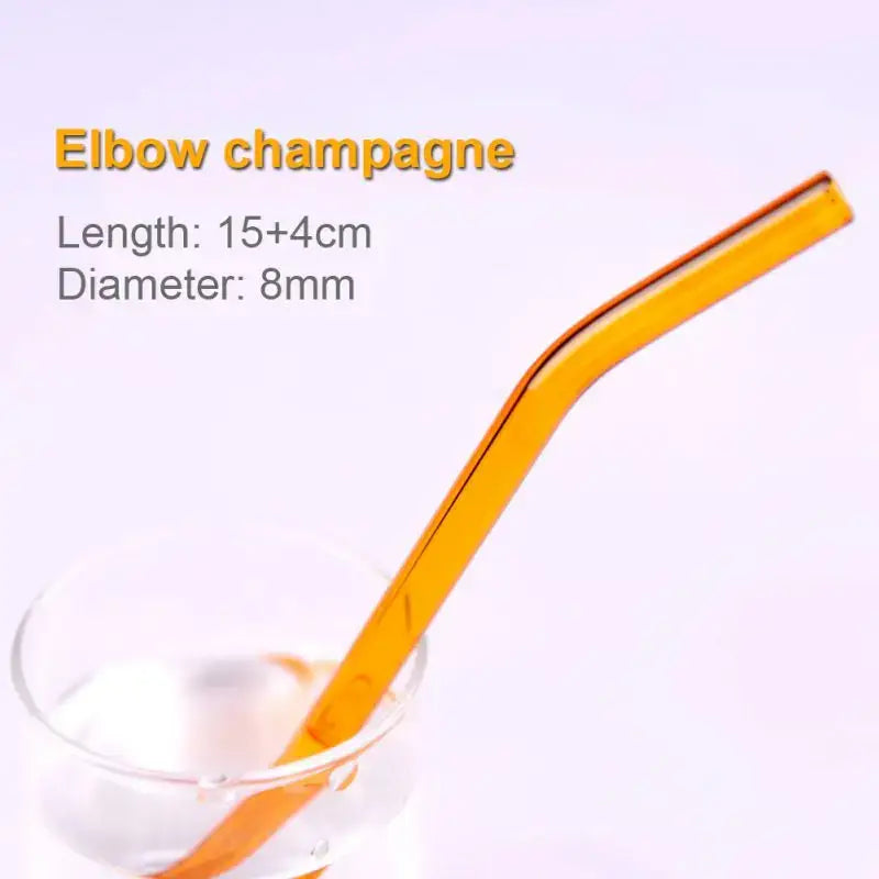 Transparent amber glass straws with curved elbow design from pastel ridged glass straws set by decorbites eco friendly