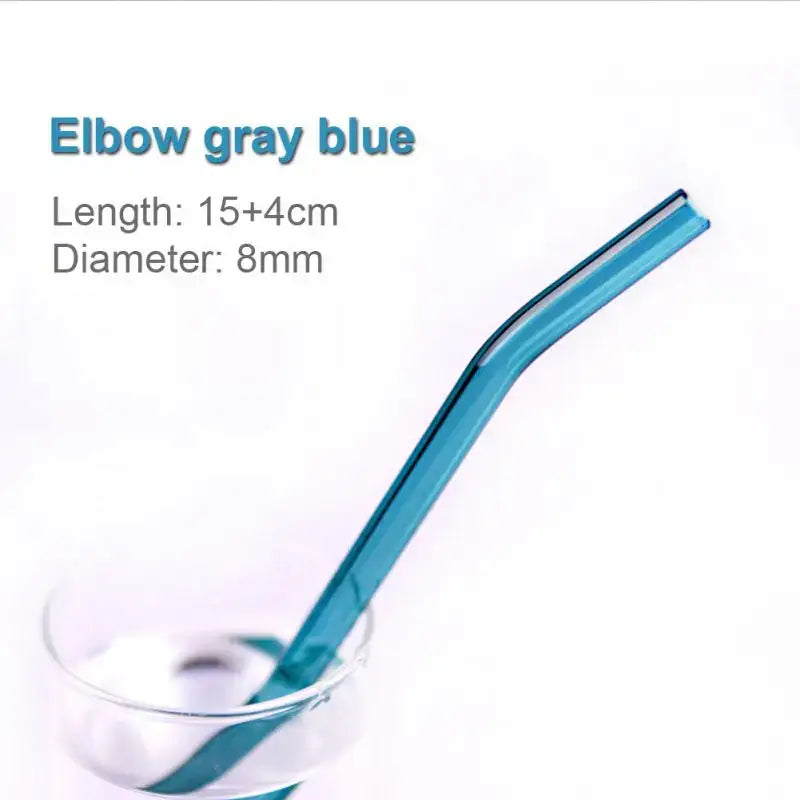 Translucent teal curved elbow decorbites glass straw 15+4cm length 8mm diameter eco friendly glass straws set