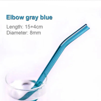 Translucent teal curved elbow decorbites glass straw 15+4cm length 8mm diameter eco friendly glass straws set