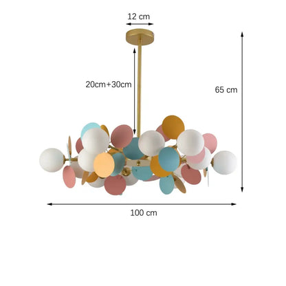 Pastel spherical colorful chandelier pendant lamp with gold-finished metal frame for dining room decorbites colorful chandelier