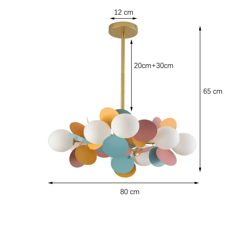 Pastel spherical colorful chandelier pendant lamp with gold metal frame in white blue pink orange and yellow for dining room decorbites