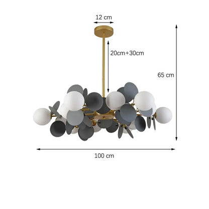 Modern chandelier with gold metal frame and white gray glass spheres featuring decorbites colorful chandelier pendant lamp