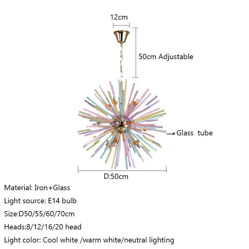 Pastel-colored dandelion chandelier glass pendant light with metallic iron frame for bedroom decorbites dandelion chandelier