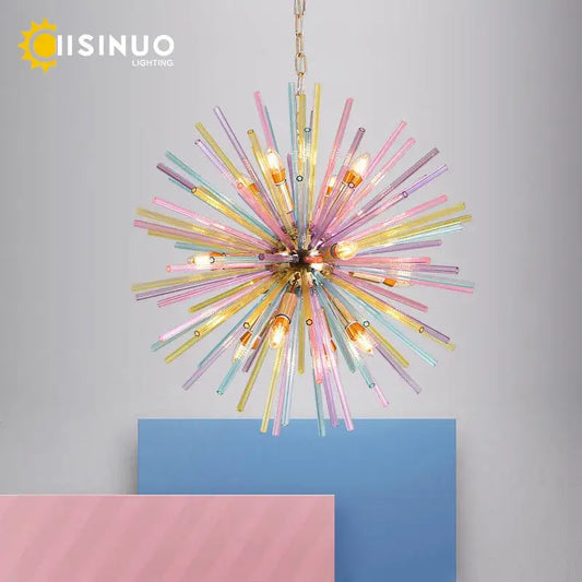Pastel starburst dandelion chandelier glass pendant light with radiant design and warm bulbs for bedroom decorbites dandelion chandelier