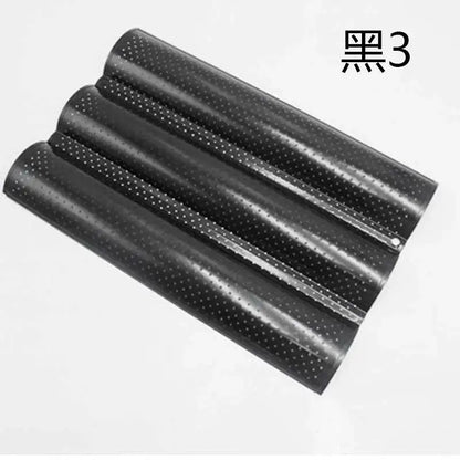 Black glossy three-slot wave bread pan with perforations non-stick silver and black kitchen bread pan tray