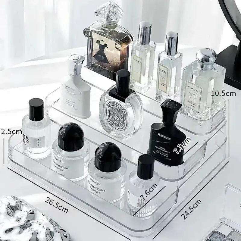 Decorbites™ clear acrylic two-tiered cosmetic organizer with precise compartments compact size storage rack for perfumes