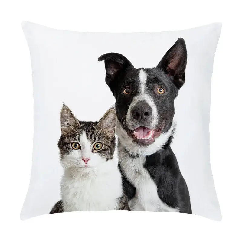 White throw pillow with pet dog and cat print on peach skin pillowcase for living room decor series peach skin