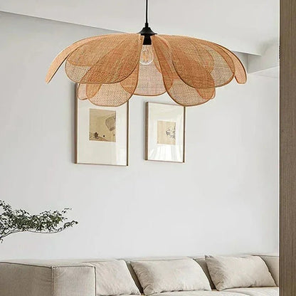 Petal Rattan Woven Pendant Light, 3-Color LED - Decorbites