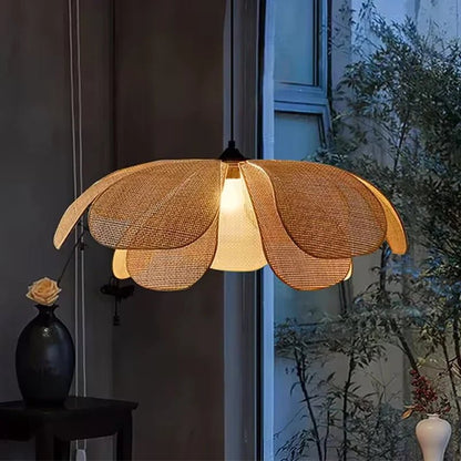 Petal Rattan Woven Pendant Light, 3-Color LED - Decorbites