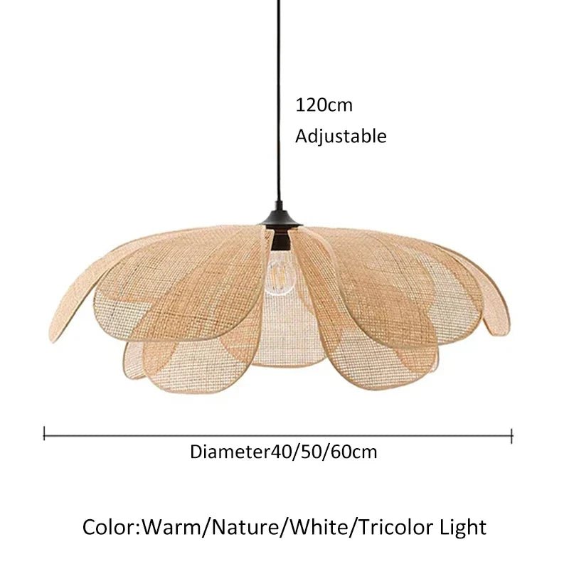 Petal Rattan Woven Pendant Light, 3-Color LED - Decorbites