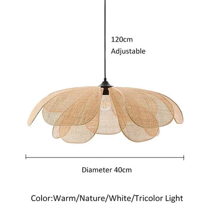 Petal Rattan Woven Pendant Light, 3-Color LED - Decorbites
