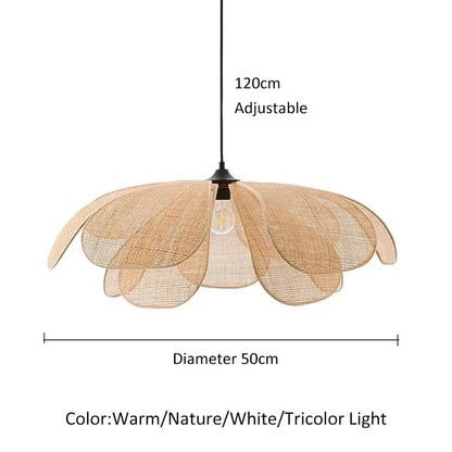 Petal Rattan Woven Pendant Light, 3-Color LED - Decorbites
