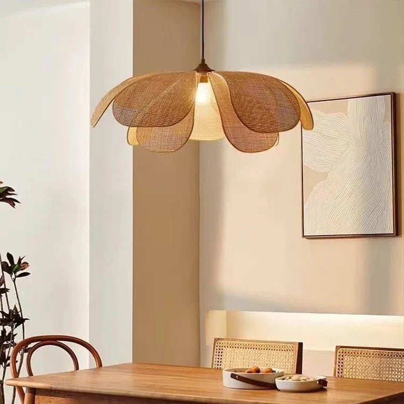 Petal Rattan Woven Pendant Light, 3-Color LED - Decorbites