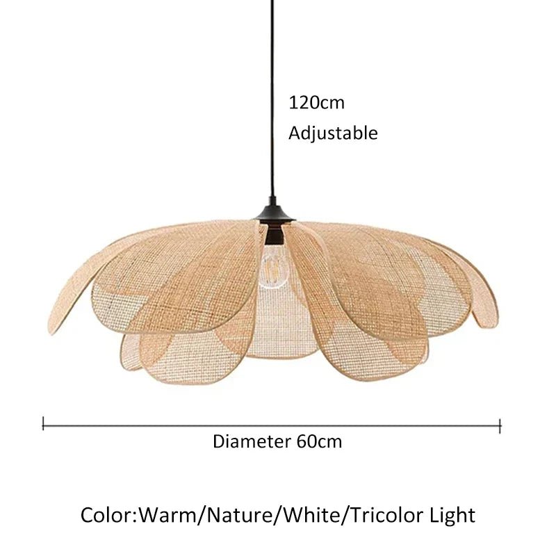 Petal Rattan Woven Pendant Light, 3-Color LED - Decorbites