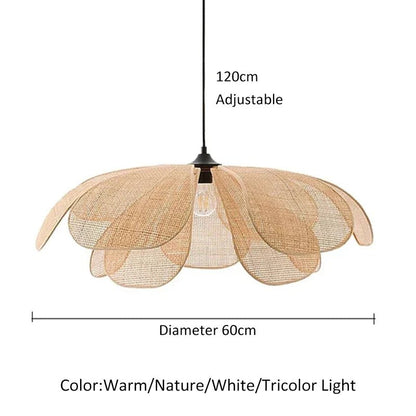 Petal Rattan Woven Pendant Light, 3-Color LED - Decorbites