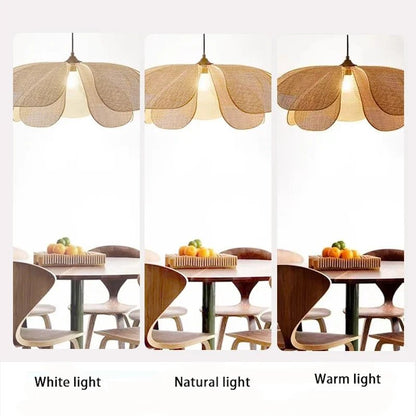 Petal Rattan Woven Pendant Light, 3-Color LED - Decorbites