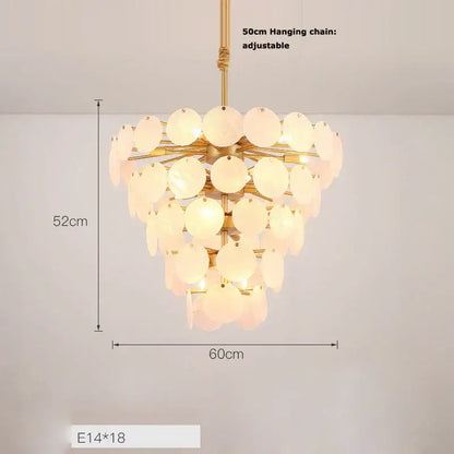 Gold-toned pink agate designer led chandelier with frosted glass discs and brass frame for dining room decorbites agate designer