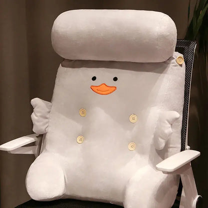 White plush dumb duck square chair with orange beak and yellow buttons for bedroom backrest cushion use