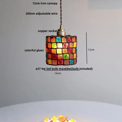 Cylindrical pink and lavender decorbites glass ball led pendant light with colorful mosaic glass panels for kitchen decor